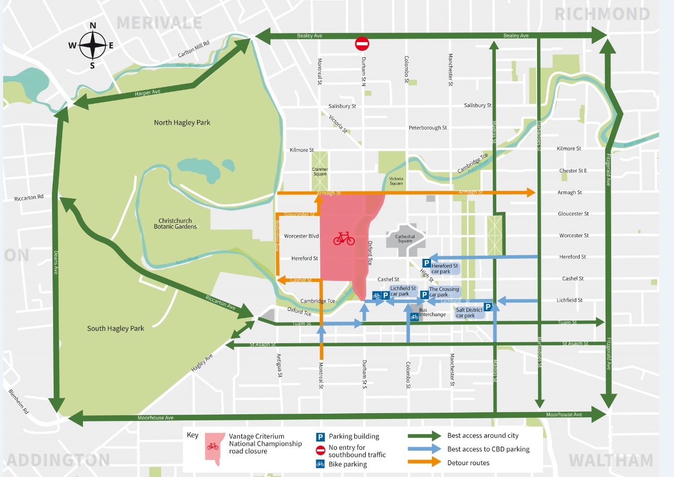 A map showing the road closures for the Criterium.