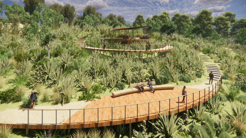 Artist's impression of proposed double spiral pathway at Takapūneke Reserve.